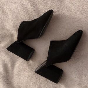 Urban outfitters black suede chunky heel mule slip on